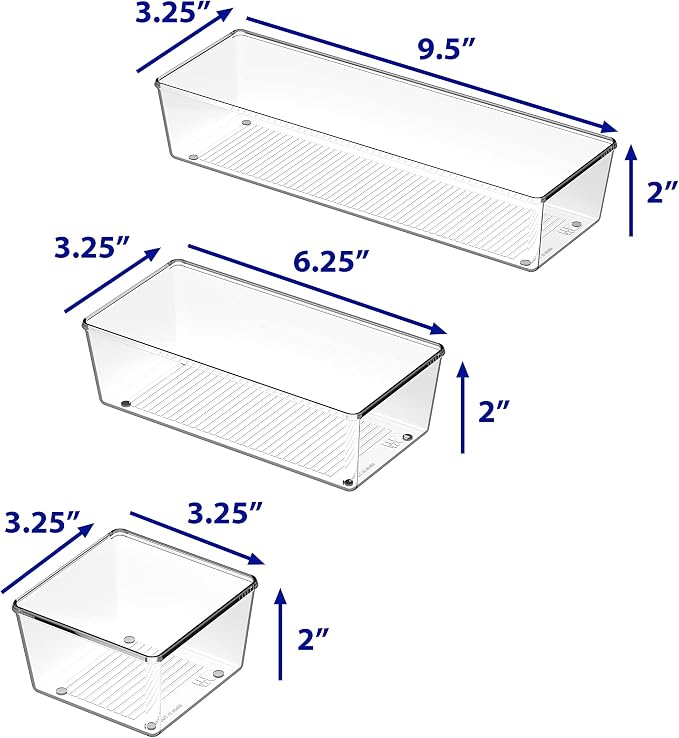 Simple Houseware Clear Desk Drawer Organizer, Assorted Sizes, 6 Packs | For Desk, Office, Bathroom, Makeup, and Craft Storage