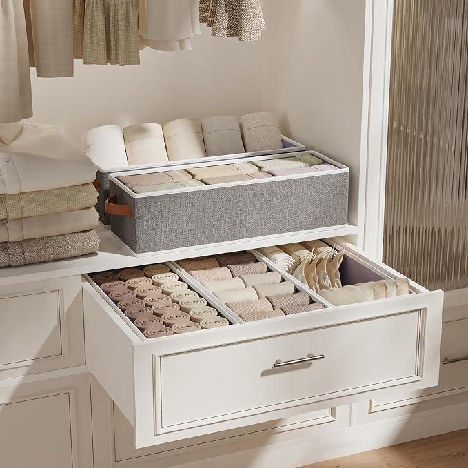 Foldable Long Storage Boxes,15x6x5 In,Gray Fabric Bins,3-Pack | Storage Basket with Double Handles,Damp-Proof PP Panel Organizer Bins,Decorative Linen Bathroom Containers
