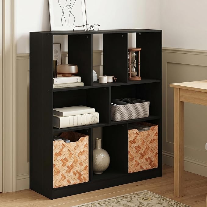 8-Cube Horizontal Cube Storage Organizer Bookshelf, Bookcase, Book Shelf, 10.9 x 35.4 x 39.4, for Bedroom, Home Office, Living Room, Espresso