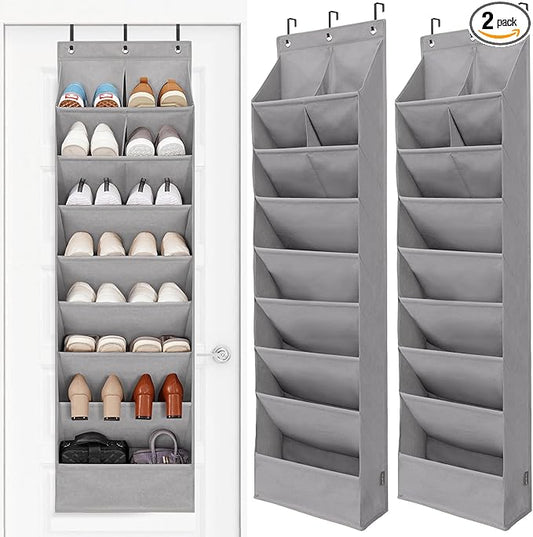 STORAGE MANIAC Over the Door Shoe Organizer Heavy-Duty Large Deep Pocket Hanging Shoe Organizer Shoe Rack Door Closet Shoe Organizer for Wall, Dorm & Narrow Door Storage Shoe Holder Grey, 2 Pack