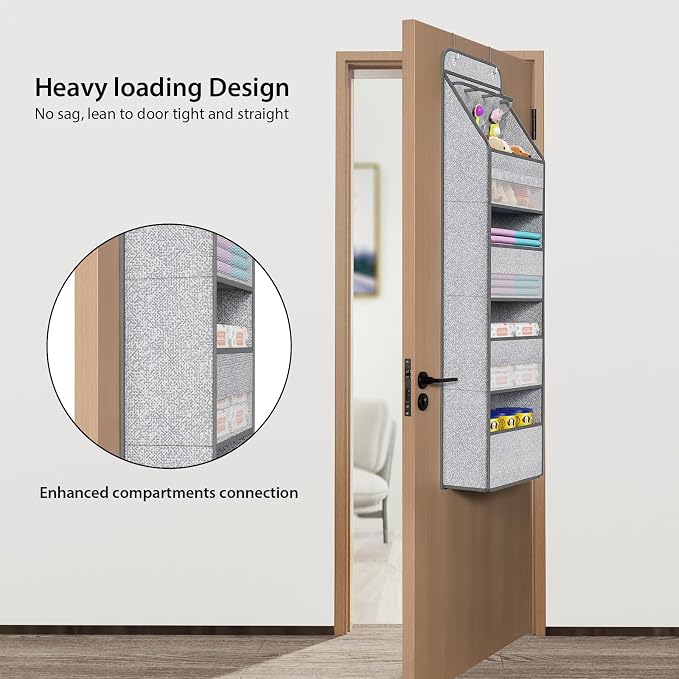 Univivi Over Door Hanging Organizer for Baby Nursery, Grey Pattern, 5-Shelf | Door Storage with Large Capacity Breathable Mesh Pockets, Fabric Over Door Organizer for Baby Essential, Bedroom and Dorm