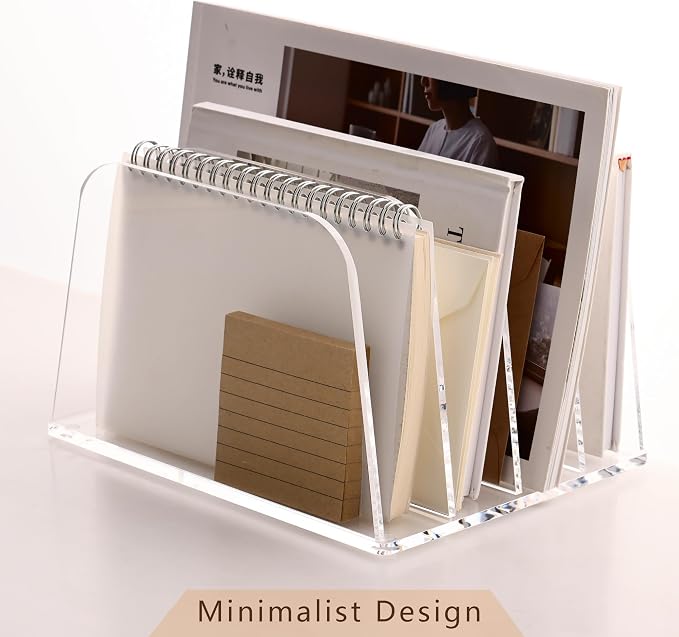 YUXUN Desk File Organizer Upright Clear Acrylic Desktop Organizer File Sorter Office Organization File Holder 4-Section Bookshelf for Home, Office & Classroom