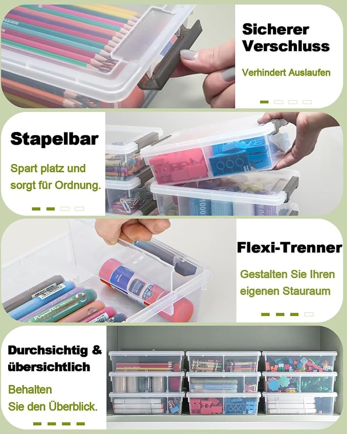 6 Pack Extra Large Pencil Box with Removable Divider, Thickened Pencil Case Bulk, Clear Crayon Marker Organizer Stackable Plastic Small Storage Containers for Pen Craft School Supplies(Grey)