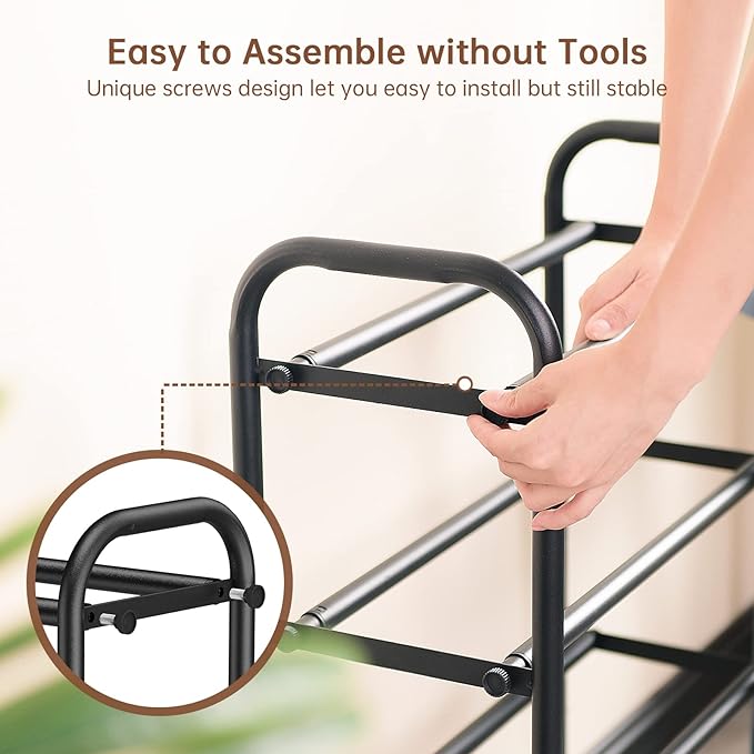 Gonfoam 4-Tier Expandable Shoe Rack,Adjustable Shoe Shelf Storage Organizer Heavy Duty Metal Free Standing Shoe Rack for Entryway Closet Doorway (Black) | Tool-Free Assembly, Metal Material, Adjustable Shoe Organizer, Sturdy, Small Space Solution, Dorm...