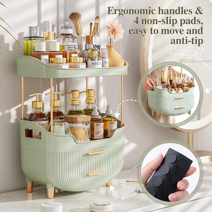 caktraie 4-Tier Makeup Organizer Bathroom Countertop Storage Green | Versatile Storage for Vanity, Desk, Bedroom, Holds Lipstick, Perfume, Skincare, Mask, Cosmetics