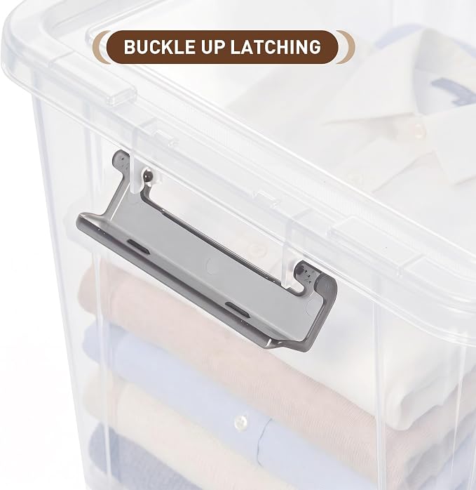 Citylife 32 QT Plastic Storage Bins with Latching Lids Stackable Storage Containers for Organizing Large Clear Storage Box for Garage, Closet, Kitchen, 8 Packs