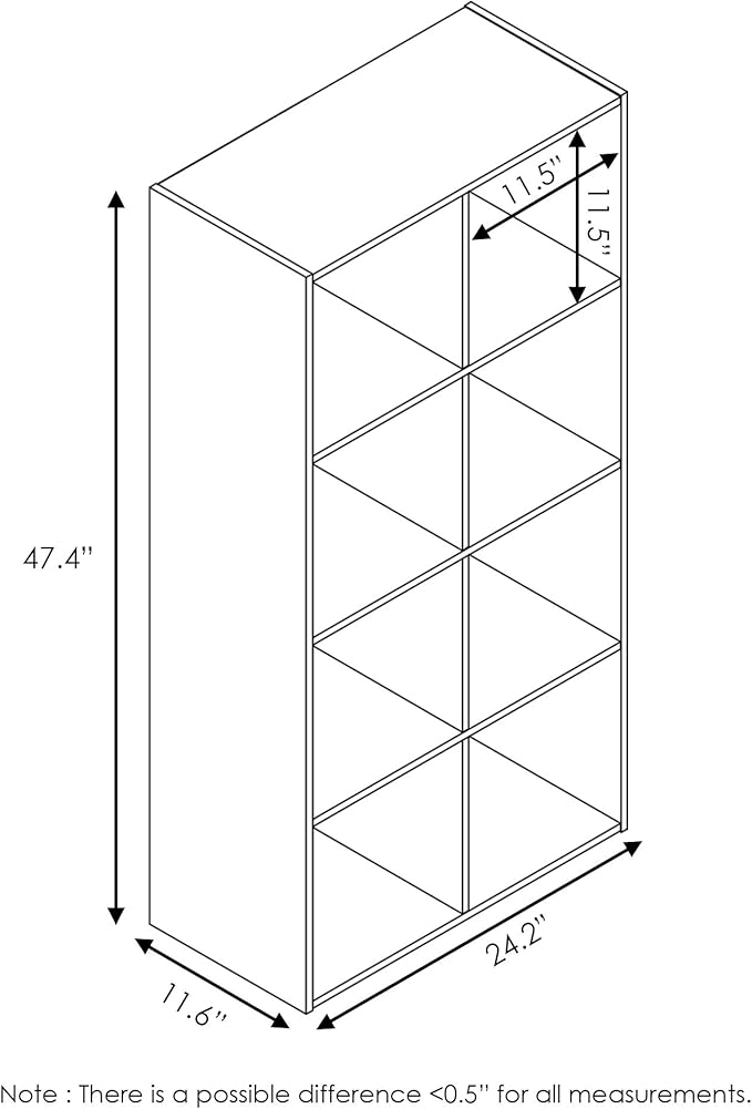 Furinno Pelli Cubic Storage Cabinet, 4x2, Espresso | 11.6 x 24.2 x 47.4, Open & Closed Back Cubes, Storage Organizer Cabinet, for Living Room, Bedroom, Home Office