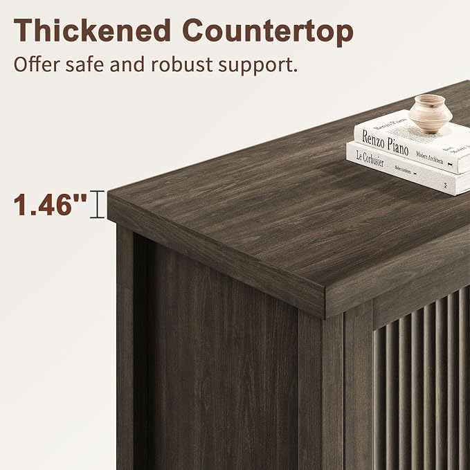 55" Fluted Sideboard Buffet Cabinet with Storage,Gray | Modern Credenza with 4 Doors & Adjustable Shelves,Coffee Bar Table Console for Dining Room Kitchen Living Room Entryway