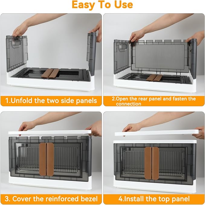 Storage Box, Cabinet with Lids, 8.4 Gallon (32L) Capacity, With Double Door and Lock, Foldable, Plastic, Underbed or Countertop Use, Home Organizer