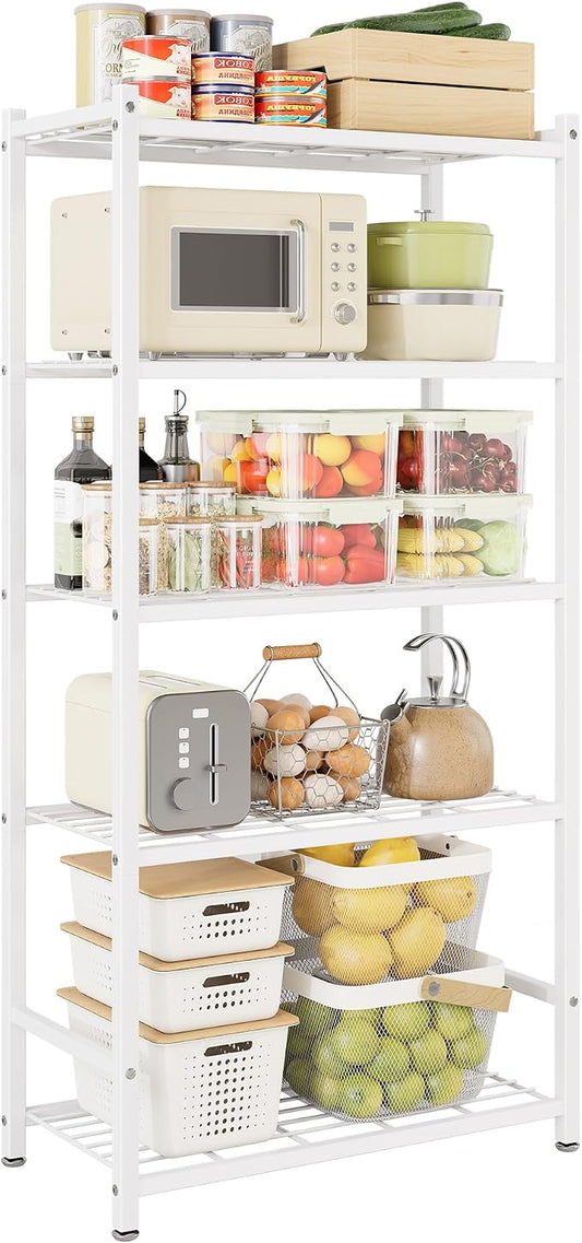 Storage Shelves, 5-Tier Metal Shelving Unit with 120 lbs Per Shelf, Leveling Feet, Storage Rack for Garage, Kitchen, Pantry, Closet, 24" x 11.8" x 61.1", White