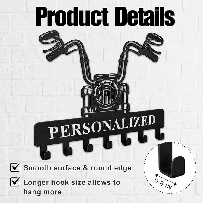 Personalized Key Rack Wall Mount, Custom Motorcycle Key Holder for Wall, Motorcycle Key Organizer with Free Hardware, Metal Key Rack for Biker Decor, Garage Wall Hooks and Rider Gifts