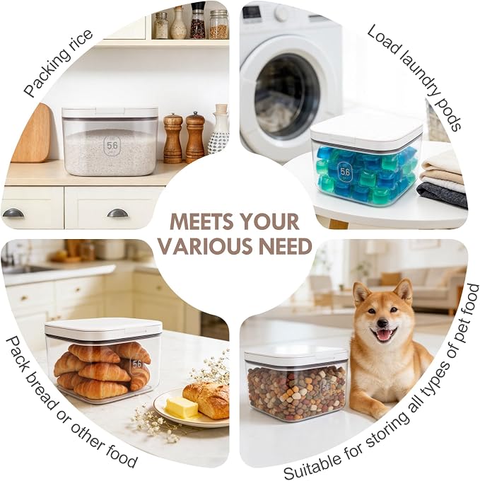 LEAWALK 5-8Lbs/5.92Qt/5.6L Airtight Dog Cat Food Storage Container and Pet Storage Bin BPA-Free. PET Clear Stackable Dog Treat Containers for Pet Food/Rice/Dry/Cereals/Flour/Sugar/Bread