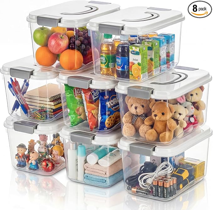 Elsjoy 8 Pack 5.5 Quart Plastic Storage Bins with Lid and Handle, Clear Latch Storage Box Stackable Organizing Bins, Lidded Storage Container for Home, Office