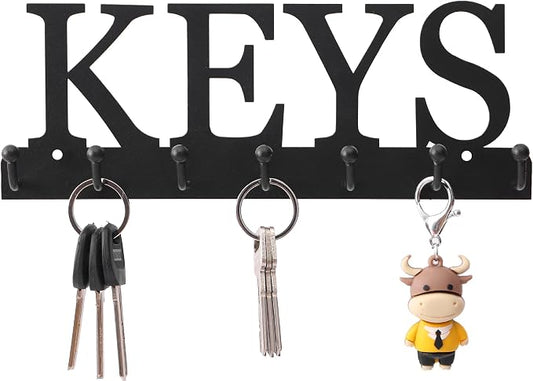 Lixgifts Key Holder Wall Mounted Key Hooks for Wall Decorative with 7 Hooks Black Metal Key Organizer Rack Hanger for Entryway, Front Door, Hallway, Office 10X3.7 inches