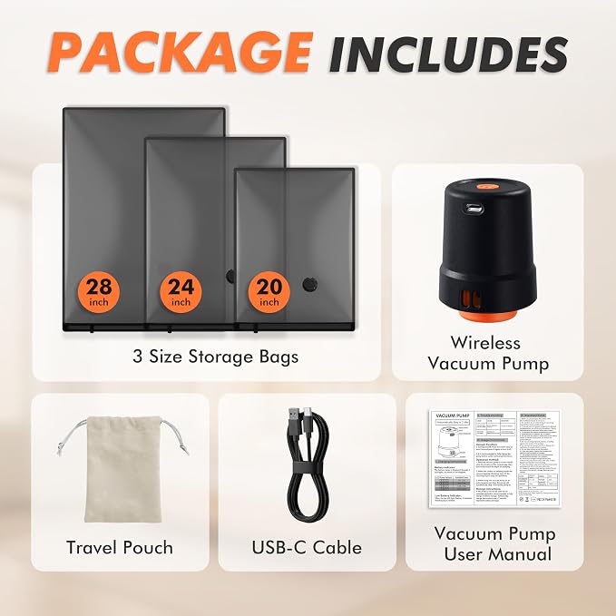 GONGSHI Vacuum Seal Bags for Clothing Travel & Home Storage, Travel Vacuum Bags with Pump,Space Saver for Blankets, Comforters, Pillows, Clothes,24 Combo