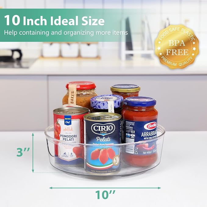 Guzon 2 Pack Lazy Susan Turntable, 10 Inch Rotating Organizer with Handles | Pantry Organizers and Storage, Clear BPA-Free Spice Rack for Cabinet, Kitchen, Refrigerator, Table Top, Pantry, Countertop