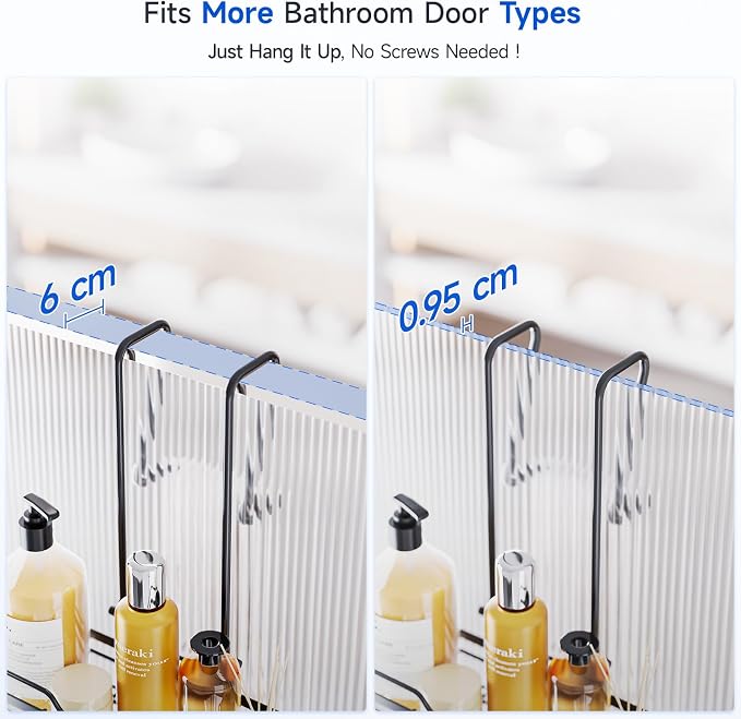 Skyapex Shower Caddy Over the Door Organizer: Bath Rack Hanging Over Glass with Hooks - Storage Shelf Inside Bathroom for Shampoo - Matte Black