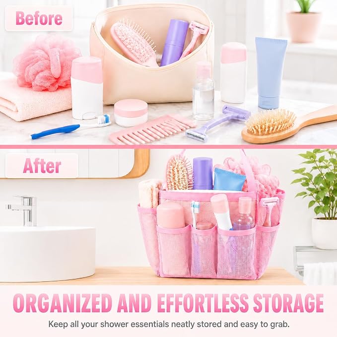 Mesh Shower Caddy Portable - 9 Pockets for College Dorm Room Essential | Large Capacity Mesh Shower Caddy with 9 Pockets, Portable Hanging Toiletry Bag for College Dorm, Gym, Camping and Beach