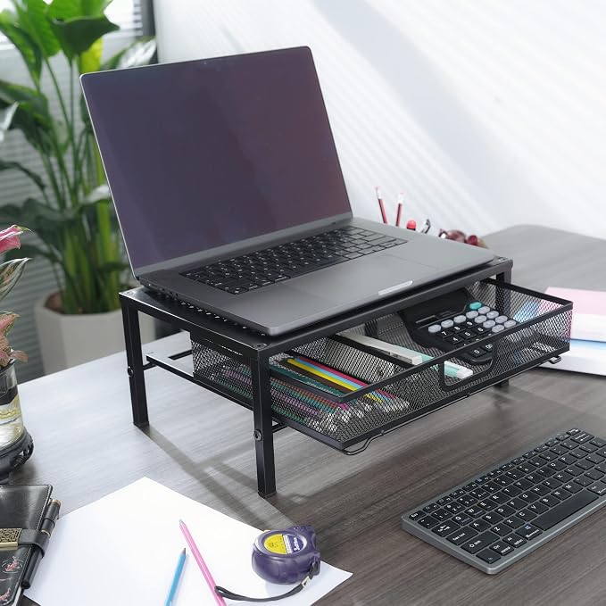 Metal Computer Stand for Desk,Monitor Riser with Drawer ,Desktop Stand for Laptop,Printer and Monitor,Black