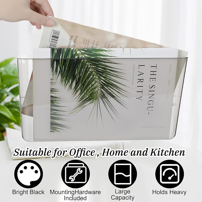 Colarr 8 Pcs Wall File Holder Organizer Plastic Wall Mount Mail Organizer with Screws Single Pocket Hanging Folder Paper Magazine Holder for Walls Office Home Classroom(Gray)