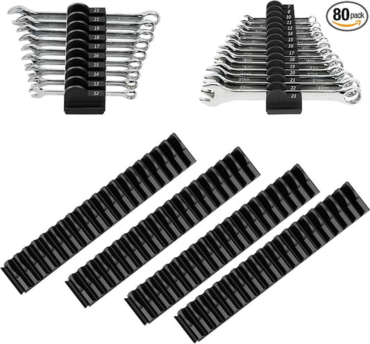 DEHOYI 80 pcs Modular Wrench Organizers for Tool Drawers - Wrench Rack with Metric & SAE Labels, Perfect Tool Storage Holder. Gift for father, brother and boyfriend (No Magnet, Black)