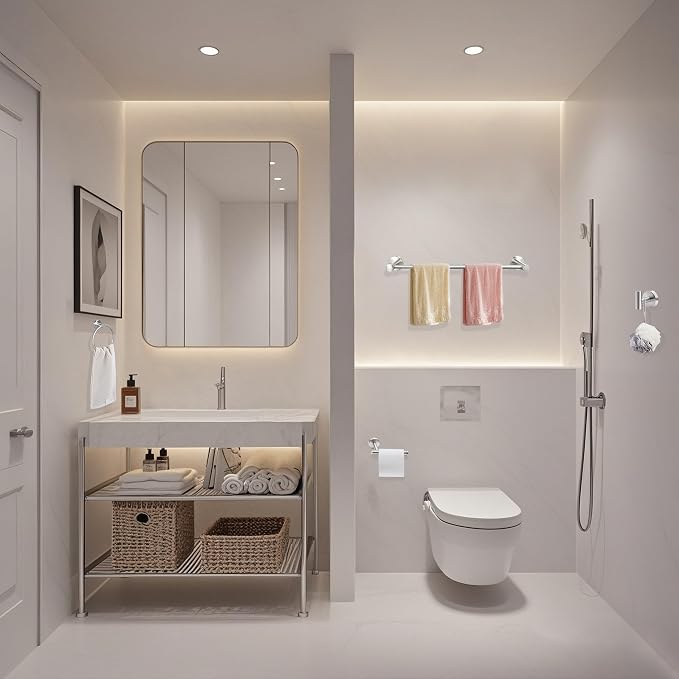 10pcs Brushed Nickel Retractable Bathroom Hardware Set | Including 24in Retractable Hand Towel Bar, Toilet Paper Holders, Towel Rings, Multifunctional Robe Hooks