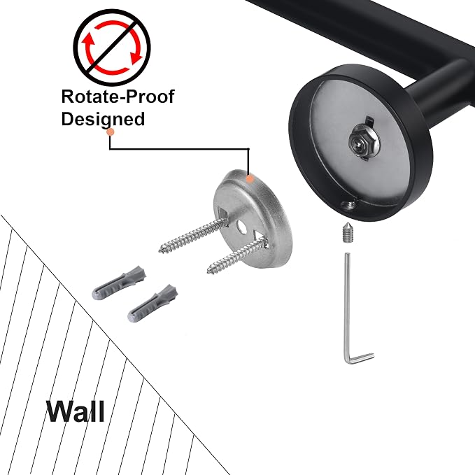 Matte Black SUS304 Stainless Steel Bath Towel Bar Single Bars Towel Rack Rod Classic Wall Mounted Bathroom Towel Holder Toilet Kitchen Towel Shelf Single Layer, 18 inches.