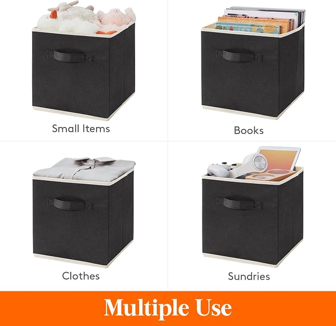 Lifewit Storage Cubes, Foldable Decorative Fabric Storage Baskets for Organizing Home Organizers with Handles for Shelves, Closet, 11 Inch Bins, 18L Black, 12 Packs