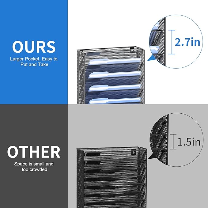OUTWOLF 2Pack 12 Tier Hanging Wall File Organizer with Hooks, Vertical Wall Mount File Folder Holder, Paper Document Mail Organizer for Office