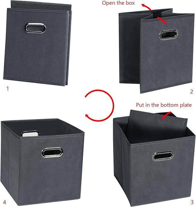 Fabric storage bins Cubes, Fabric Cube Organizer with Handle, Foldable Cube Bins for Cloth or Accessary Storage, 11x11x11, Set of 8, (Gray)