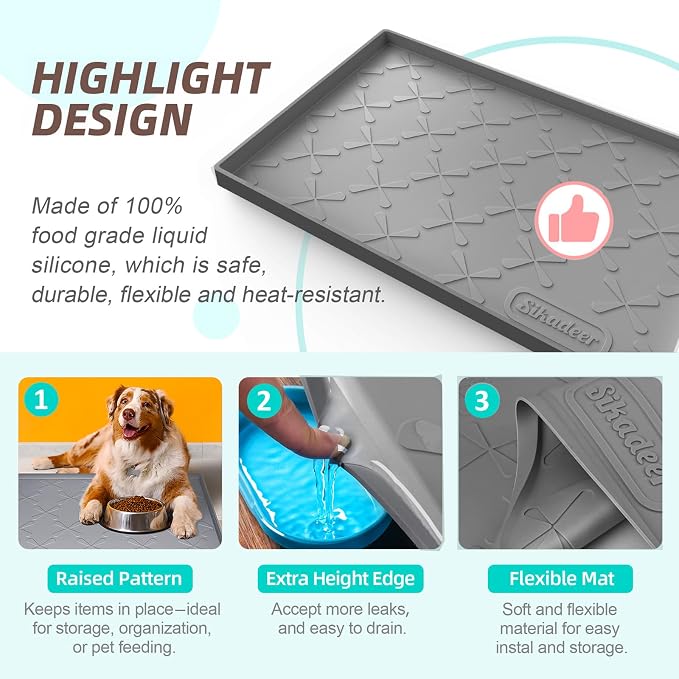 SIKADEER Waterproof Under Sink Mat Food-Grade Kitchen Shelf Liner 19" x 19" | Thick Raised Edge Cabinet Protector, BPA Free Kitchen Organizer and Storage, Non-Slip Dog & Cat Mat, Silicone Drying Mat