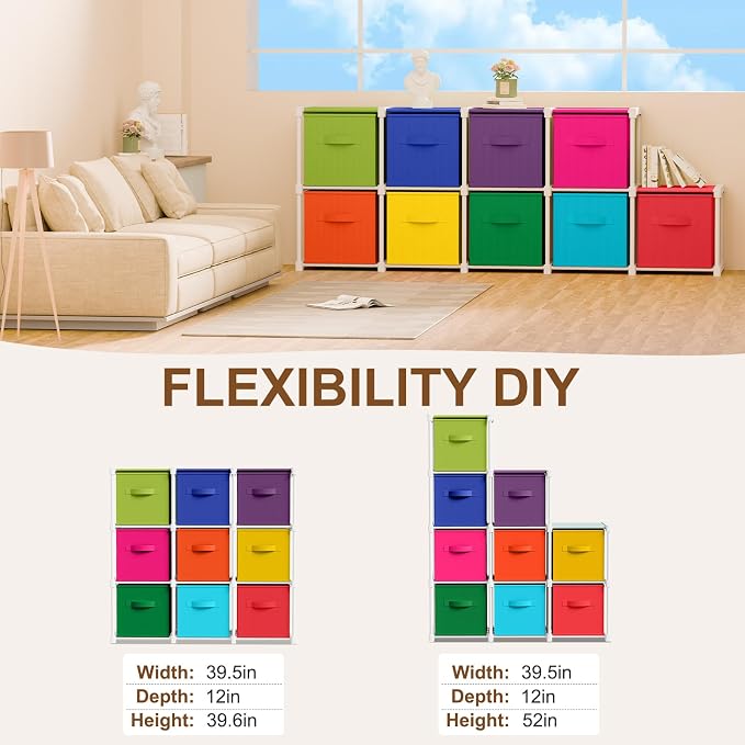 Briwooody 9 Cube Storage Organizer Storage Bins Shelf,Multicolor