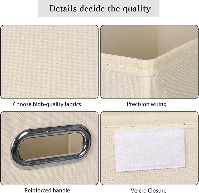 8-Pack Large Collapsible Storage Bins with Lids,Fabric Storage Cubes Organizer for Shelves,Closet,Nursery,Foldable Cube Storage Baskets with Handles,Home Boxes (14.9"x9.8",Creamy-White)