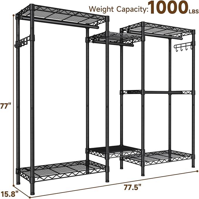 Golpart Heavy Duty Clothes Rack Metal Wardrobe with Adjustable Wire Shelves | Closet Organizers and Storage Clothing Rack Metal System Freestanding Hanging Clothes System Free Standing Garment Coat Racks