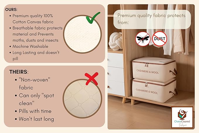 100% Cotton Cashmere & Wool Storage Bag – Breathable Sweater Storage Bag for Cashmere, Wool, Knitwear & Delicate Garments – Dust & Moisture Protection