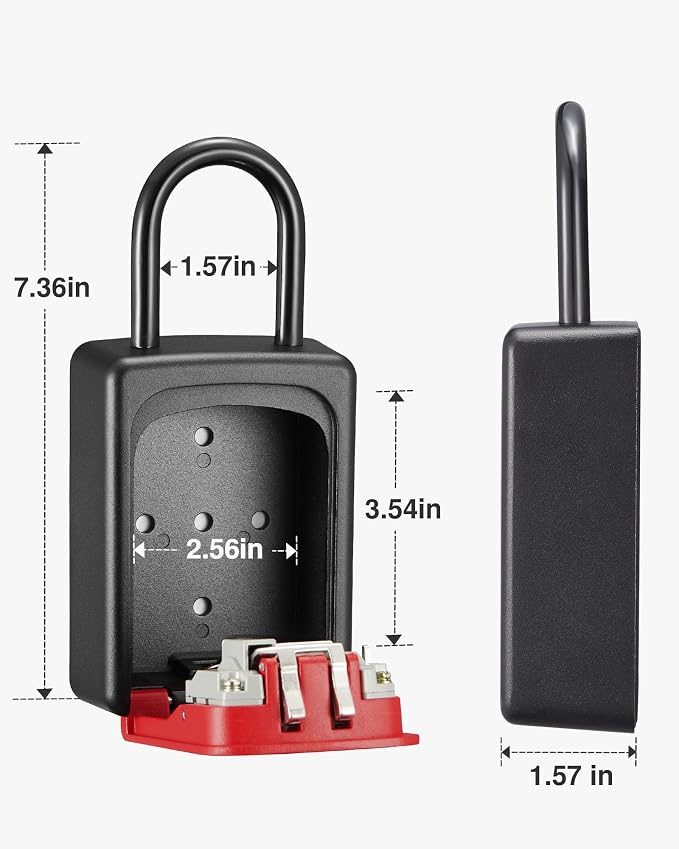 Puroma Lock Box, Large Key Lock Box Resettable Combination Code Lockbox, Portable Wall Mount Lockbox Security Safe Box for Outside Outdoor Home Office Door Handle House Key, Red (1 Pack)