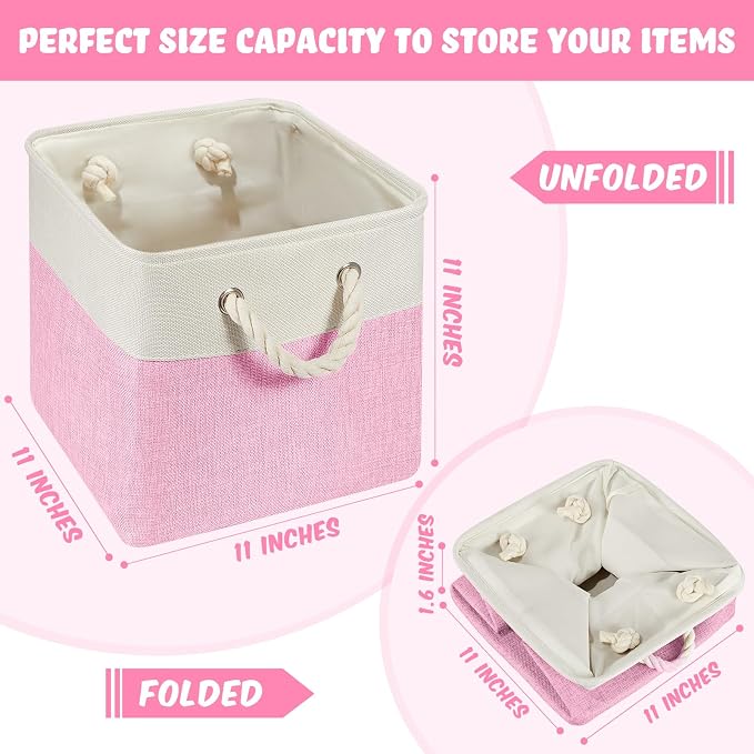 Geiserailie 6 Pcs 11 x 11 Inch Cube Storage Bins Fabric Storage Organizer Bins Foldable Cube Baskets with Sturdy Carry Handles Wicker Baskets for Home(11 x 11 Inch,Mermaid Color)