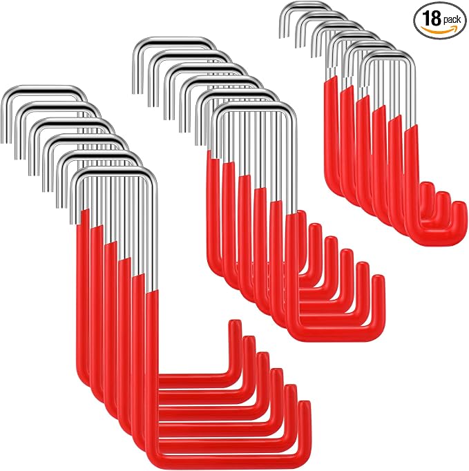 Hotop 18 Pcs Rafter Hanger Heavy Duty Large S Hooks Rafter Hanger for Garage Ladder Bike Fence Storage Organizer S Shaped Hooks(Red)