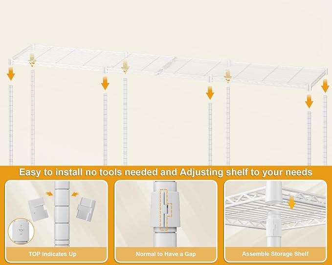 E14C Max Heavy Duty Closet Organizer System，Freestanding Clothing Racks for Hanging Clothes，Adjustable Garment Rack 86" W × 16" D × 77" H Hold 1060 lbs，White Rack with White Cover