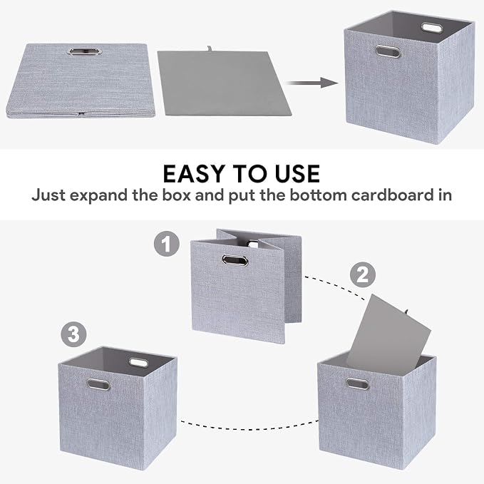 Posprica 11 Inch Cube Storage Bins for Organization, Fabric Storage Cubes Closet Storage Bins for Cube Organizer, Thick and Heavy Duty Storage Baskets for Shelves, 4pcs, Sliver Grey