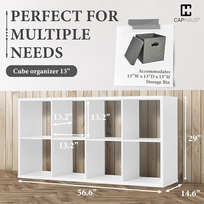 CAPHAUS Sturdy Room 13-Inch Cube Storage Organizer Shelf, with Extra Thick Exterior Edge, Open Storage Shelf Divider, Bookcase, 6-Cube / 8-Cube / 9-Cube, Colors Available in Rustic Grey Oak and White