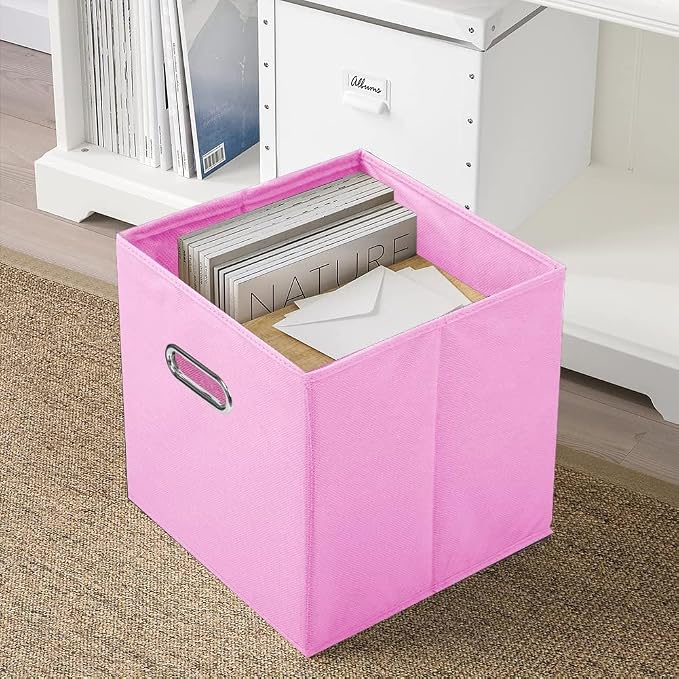 ShellKingdom Storage Bins, Foldable Fabric Storage Cubes with Metal Handle | Cloth Storage Organizer Drawer For Closet And Toys, 11 X 10.5 X 10.5 INCH, 6 Pack (Pink)