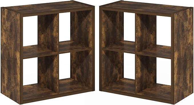 Furinno Cubicle Book Shelf Set of 2, 4-Cube Bookshelf, Amber Pine | 14.6 x 30 x 30, 1.2" Thick Frame Bookcase with Reversible Open Back, for Living Room, Bedroom, Home Office