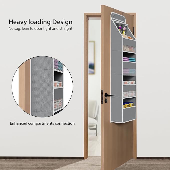Univivi Fabric Over Door Hanging Organizer for Baby Nursery, Grey, 5-Shelf | Door Storage with Large Capacity Breathable Mesh Pockets, Closet Organizers and Storage for Baby Essential, Bedroom and Dorm
