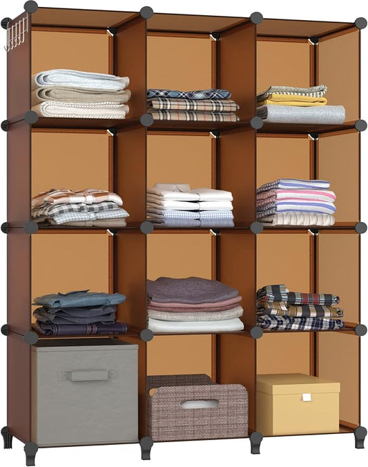 HOMIDEC Closet Organizers and Storage, 12 Cube Storage Organizer, Brown | Portable Closet Shelves Clothing Storage Closet Organization for Kids, Closet, Bedroom, Bathroom, Office