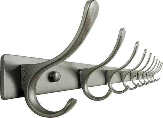 SKOLOO Coat Rack Wall Mounted - 10 Hooks, Heavy Duty, Stainless Steel, Metal Wall Hanger, Sturdy Coat Hooks for Hanging Coats, Jacket, Clothes, Hat, Matte Grey