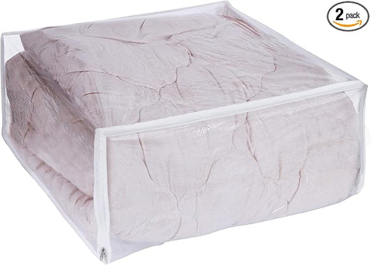 Set of 2 Zippered Vinyl Storage Bag, 24x20x11 Inch, Clothes Bag Organizer, Space Saver PVC Comforter Clear Storage Bags for Blanket