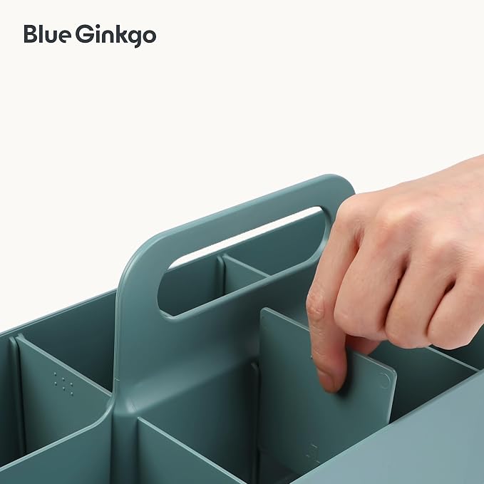 BLUE GINKGO Stackable Organizer Caddy, Long, Green, Made in Korea | Portable. Adjustable. Home, Office & School Storage.