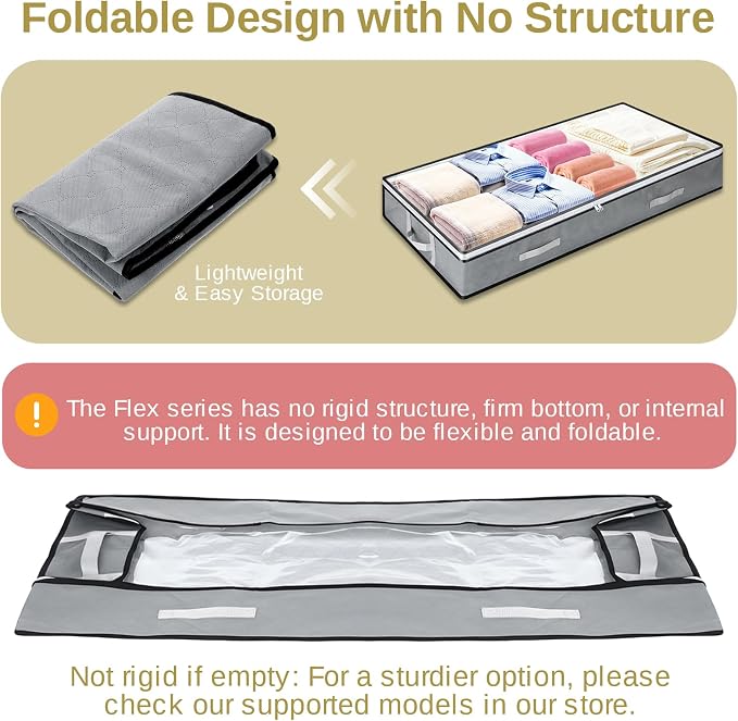 4 Pack 5.5 Inches High Under Bed Storage Containers, Low Profile | Under Bed Storage Containers, Foldable Underbed Bag Stackable Closet Organizer for Blankets Clothing Comforter Wrapping Paper