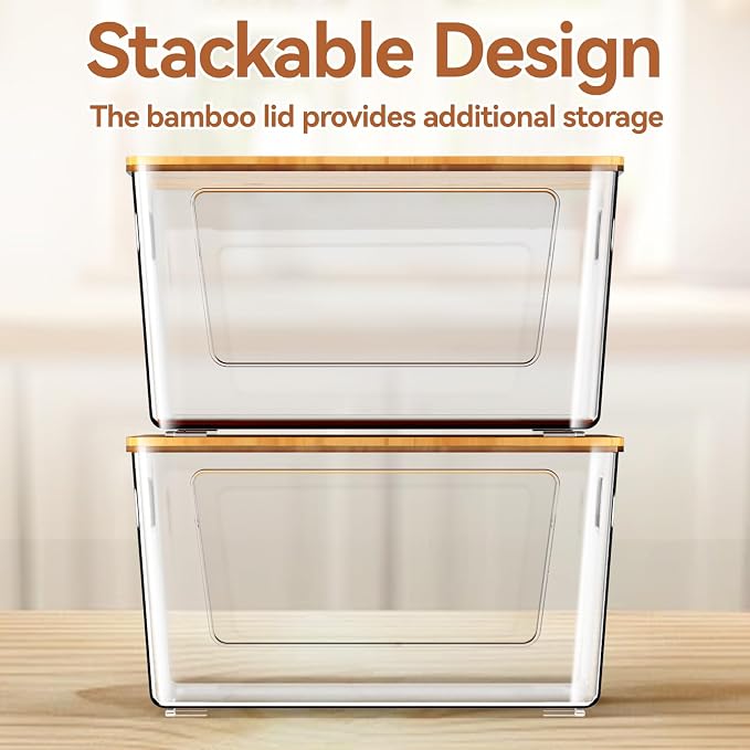 spospo 4 Pack Trash Bag Holder with Bamboo Lid Stackable Trashbag Dispenser | Extra Large Garbage Bag Holder for Kitchen Laundry Room Under Sink Organization and Storage